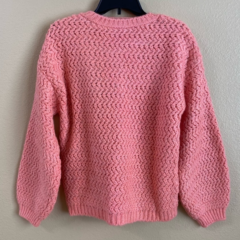 Vero Moda Size S Freja Balloon Sleeve Crewneck Chunky Knit Sweater Geranium Pink - Picture 2 of 10